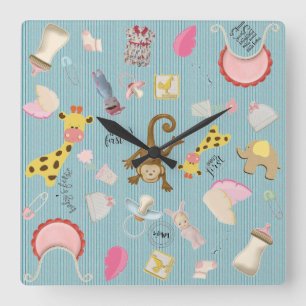 Baby Boy's Room Animal Toys Vierkante Klok