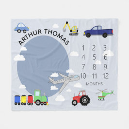 Baby Boys Schattige Auto Transport Milestone Pasge Fleece Deken