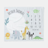 Baby Boys Schattige Blauw Oerwoud Safari Milestone Fleece Deken (Voorkant (Horizontaal))