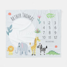 Baby Boys Schattige Blauw Oerwoud Safari Milestone