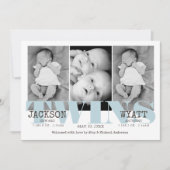 Baby Boys Twins Mooie Blauwe Geboorteaankondiging Aankondiging (Voorkant)
