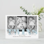 Baby Boys Twins Mooie Blauwe Geboorteaankondiging Aankondiging (Staand voorkant)