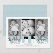 Baby Boys Twins Mooie Blauwe Geboorteaankondiging Aankondiging (Voorkant / Achterkant)