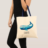Baby Boy's Waterverf Blue Zee Whale and Name Tote Bag (Voorkant (product))