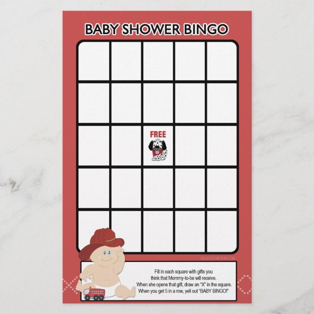 Baby brandweerman Baby shower Bingo Game (Voorkant)
