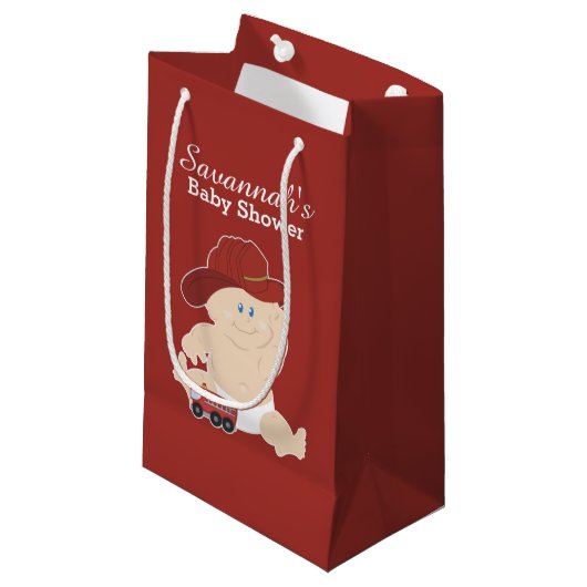 Baby Brandweerman Baby shower Gift Bag Klein Cadeauzakje (Voorkant Gekanteld)