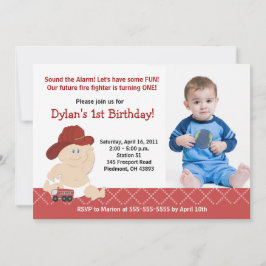 Baby brandweerman Foto van Birthday Uitnodiging El