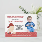 Baby brandweerman Foto van Birthday Uitnodiging El (Staand voorkant)