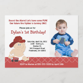 Baby brandweerman Foto van Birthday Uitnodiging El