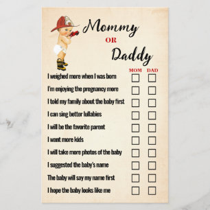 Baby brandweerman Mam of Baby shower Game Kaart