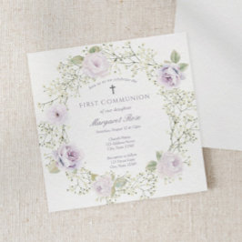 Baby Breath and Purple Roses Girl Communion Kaart