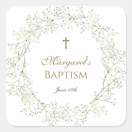 Baby Breath Doop Eerste Communie Vierkante Sticker (Voorkant)