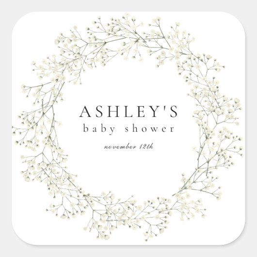 Baby Breath Flowers Baby shower Vierkante Sticker (Voorkant)