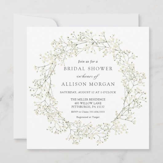 Baby Breath Flowers Bruidsdouche Uitnodiging (Voorkant)