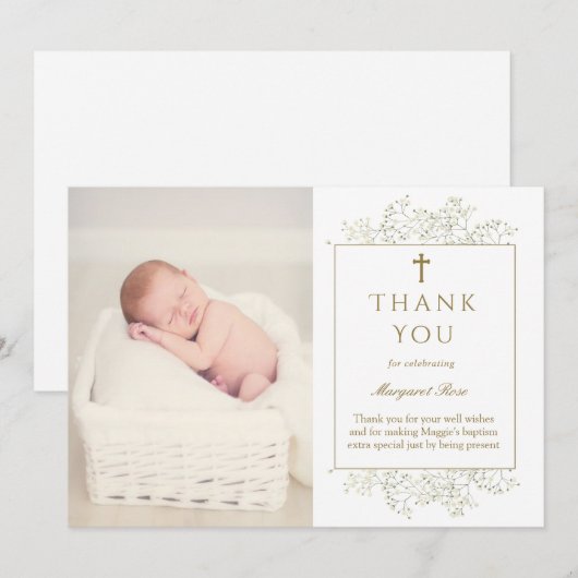 Baby Breath Flowers Doop Foto Dank u Kaart (Voorkant / Achterkant)