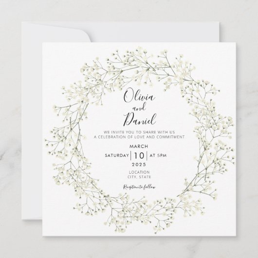 Baby Breath Flowers Wedding Invitation Kaart (Voorkant)