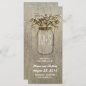 baby' Breath Mason Jar rustiek trouwprogramma Programmakaart (Voorkant / Achterkant)