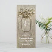 baby' Breath Mason Jar rustiek trouwprogramma Programmakaart (Staand voorkant)