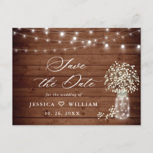 Baby Breath rustieke houten bruiloft Save the Date Briefkaart