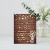 Baby Breath rustieke houten bruiloft Save the Date Briefkaart (Staand voorkant)
