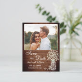 Baby Breath rustieke houten bruiloft Save the Date Briefkaart (Staand voorkant)