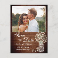 Baby Breath rustieke houten bruiloft Save the Date
