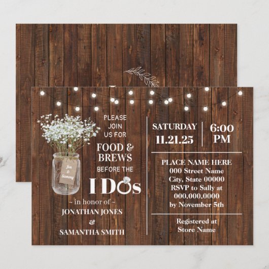 Baby Breath's Food & Brews Voordat ik een douche d Kaart (Voorkant / Achterkant)