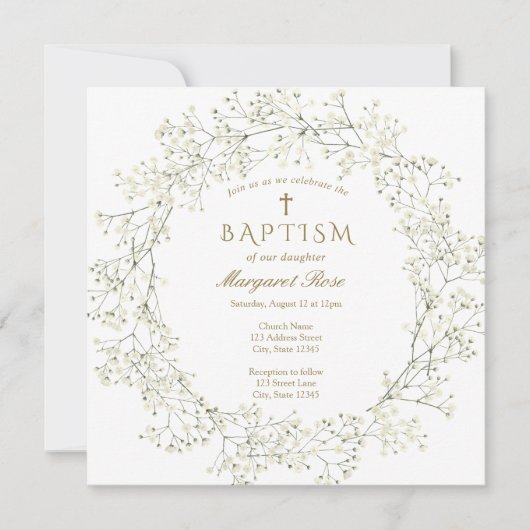 Baby Breator Flowers Baptism Invitation Kaart (Voorkant)