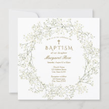 Baby Breator Flowers Baptism Invitation