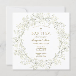 Baby Breator Flowers Baptism Invitation Kaart
