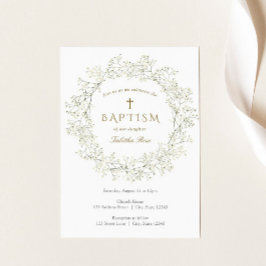 Baby Breator Flowers Baptism Invitation Kaart