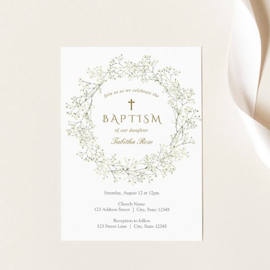Baby Breator Flowers Baptism Invitation Kaart