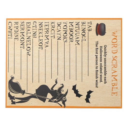Baby Breedteschopster Halloween Witch Scramble Gam Notitieblok (Voorkant)