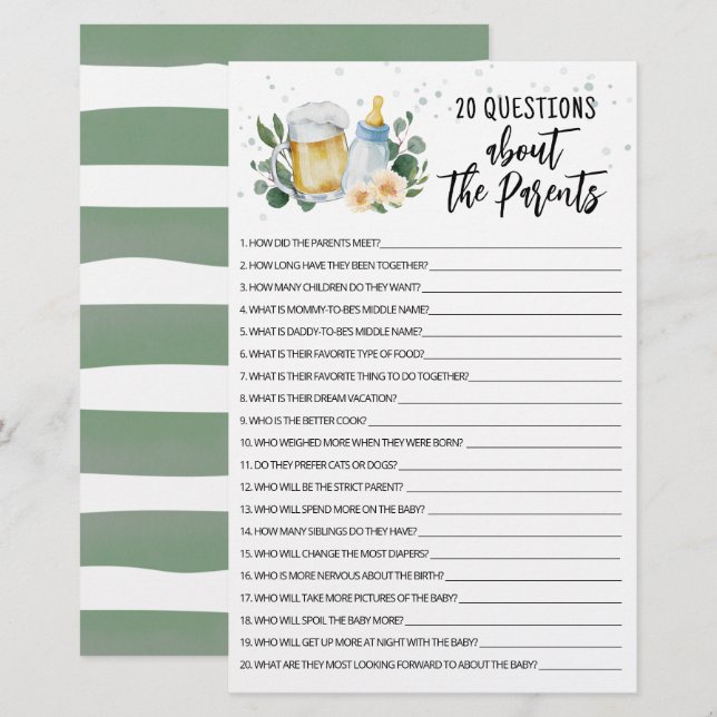 Baby breekt 20 vragen over ouderenspel (Voorkant / Achterkant)