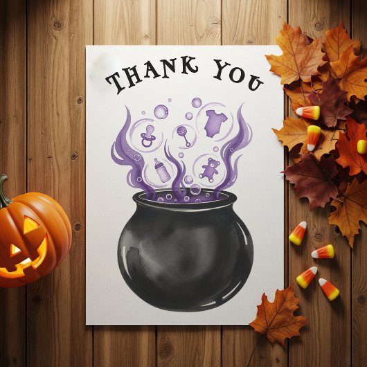 Baby Brew Witch Cauldron Halloween Baby shower Bedankkaart