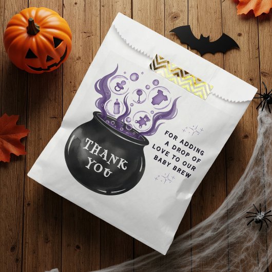 Baby Brew Witch Cauldron Halloween Baby shower Bedankzakje