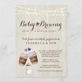 Baby Brewing Coffee Gender Reveal Party Invitation Kaart
