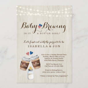 Baby Brewing Coffee Gender Reveal Party Invitation Kaart