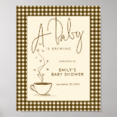 Baby Brewing Coffee Gingham Welcome Baby Shower  Poster (Voorkant)