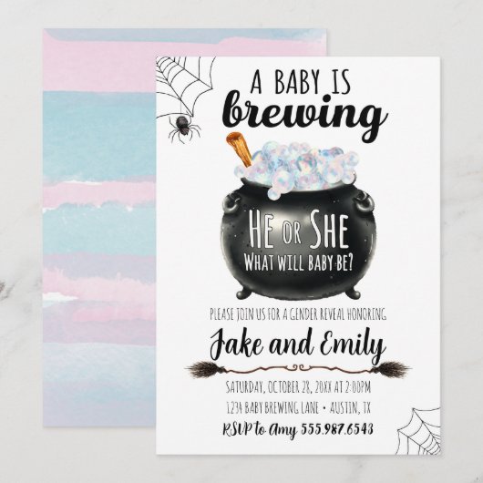 Baby Brewing Gender onthult zijn of haar uitnodigi Kaart (Voorkant / Achterkant)