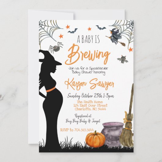 Baby Brewing Halloween Baby shower Invitation Kaart (Voorkant)