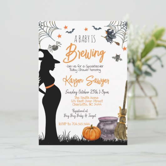 Baby Brewing Halloween Baby shower Invitation Kaart (Staand voorkant)