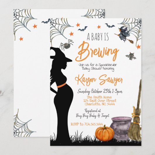Baby Brewing Halloween Baby shower Invitation Kaart (Voorkant / Achterkant)