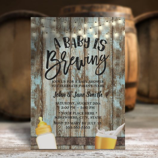  Baby Brewing Rustic Barn Wood Baby shower Kaart