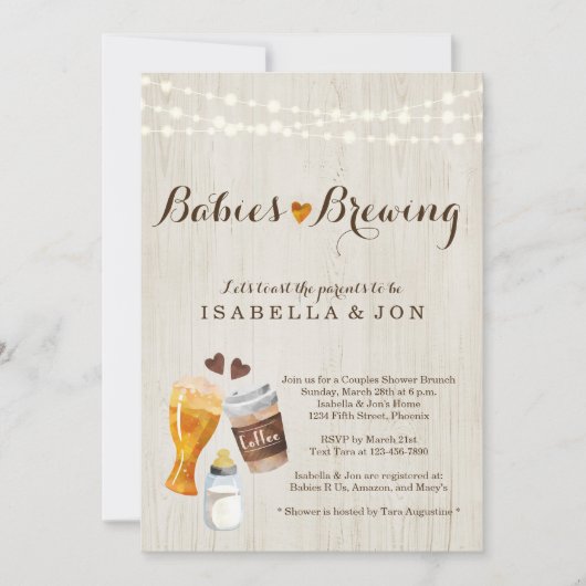 Baby Brewing Twins Couple's Baby shower Invitation Kaart (Voorkant)