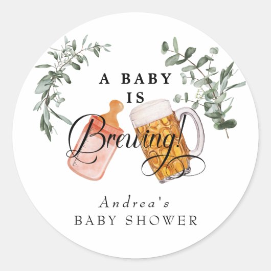 Baby Brewing | Waterverf Baby shower Favor Ronde Sticker (Voorkant)