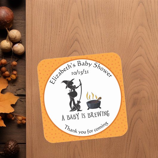 Baby Brewing Witch Shower Dank je wel Halloween Vierkante Sticker