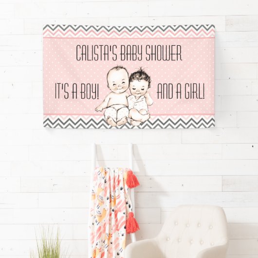 Baby Broer en zuster Twins Baby shower Spandoek (Insitu)