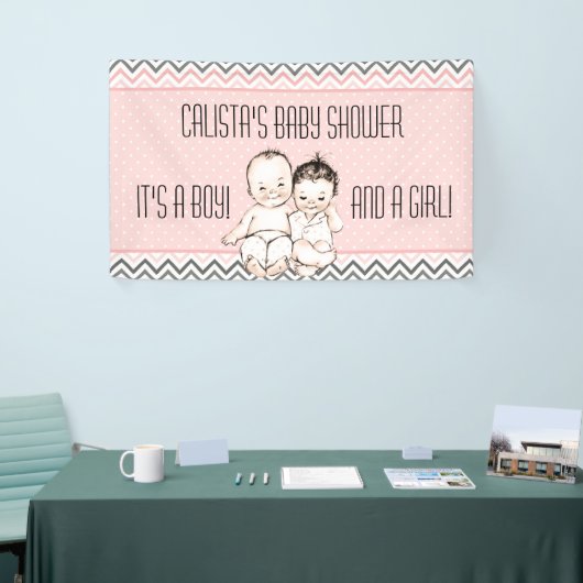 Baby Broer en zuster Twins Baby shower Spandoek (Beurs)