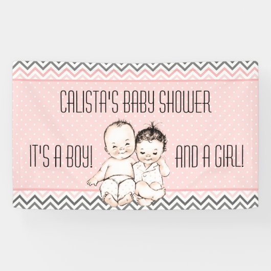  Baby Broer en zuster Twins Baby shower Spandoek (Horizontaal)